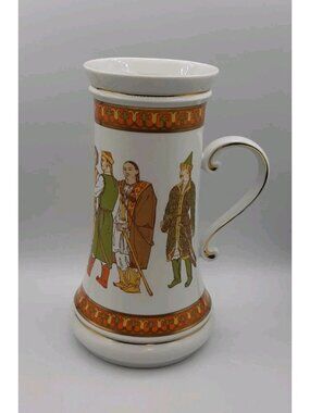 Rare Vtg Hollohaza Hungarian Porcelain Tankard Large Beer Mug Historical Theme